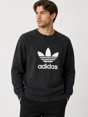 Adidas Black Crewneck with White Trefoil Logo